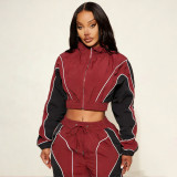 Plus Size Contrast Color Patchwork Drawstring Pants Suit YNSF-8022