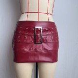 PU Leather Belt Patchwork Skirt GPBY-769