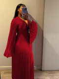 Plus Size Pleated Long Sleeve Maxi Dress NNWF-8154