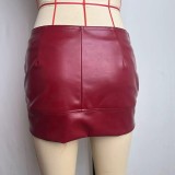 PU Leather Belt Patchwork Skirt GPBY-769