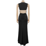 Sleeveless Solid Color Backless Maxi Dress BY-7600
