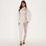 Zipper Long Sleeve Snake Print Jumpsuit MXBF-J25JP427