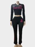 Letter Print Long Sleeve Pants 2 Piece Set GFCF-1430