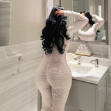Zipper Long Sleeve Snake Print Jumpsuit MXBF-J25JP427