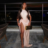 Short Sleeve Solid Color Bodysuit Long Skirt Suit GDSF-J25ST441