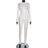 Zipper Long Sleeve Snake Print Jumpsuit MXBF-J25JP427