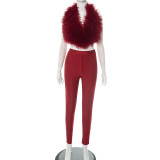 Furzzy Halterneck Backless Two Piece Pants Set GDSF-C25ST141