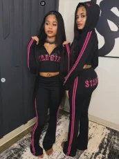 Letter Print Long Sleeve Pants 2 Piece Set GFCF-1430