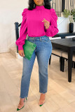 Stand-up Collar Puff Sleeve Back-Tie Top BGN-BN231
