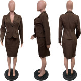 Plus Size Solid Color Long Sleeve Blazer Two Piece Skirts Set(Fabric Upgrade) BGN-BN359-1