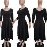Plus Size Solid Color U Neck Maxi Dress BGN-BN281
