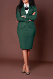 Plus Size Solid Color Long Sleeve Blazer Two Piece Skirts Set(Fabric Upgrade) BGN-BN359-1
