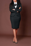 Plus Size Solid Color Long Sleeve Blazer Two Piece Skirts Set(Fabric Upgrade) BGN-BN359-1