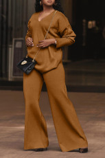 Plus Size Solid-Color Thickened Suede Two-Piece Pants Set BGN-BN318