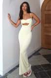Sling Solid Color Hollow Out Ruched Maxi Dress GWLS-202502
