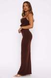 Sling Solid Color Hollow Out Ruched Maxi Dress GWLS-202502