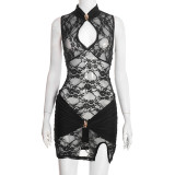 Lace Patchwork Hollow Out Mini Dress GDSF-D25DS575