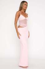 Solid Color Mesh Sling Maxi Dress GWLS-LD202508