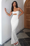 Sling Solid Color Hollow Out Ruched Maxi Dress GWLS-202502