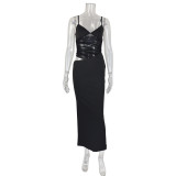 Solid Color Mesh Sling Maxi Dress GWLS-LD202508