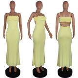 Sexy Sling Solid Color Backless Maxi Dress GWLS-202403