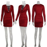 Deep V Neck Long Sleeve Mini Dress GWLS-202512