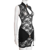 Lace Patchwork Hollow Out Mini Dress GDSF-D25DS575