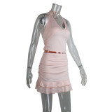Halterneck Backless Tank Tops Two Piece Skirts Set GWLS-202501