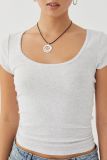 Solid Color U Neck Knits T Shirt GWLS-202402