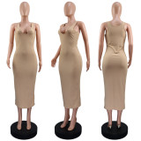 U Neck Sleeveless Solid Color Maxi Dress GWLS-LD201065
