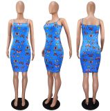 Plus Size Butterfly Print Sling Backless MIni Dress GWLS-LD201027