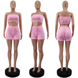 Solid Color Wrap Chest Top Two Piece Shorts Set GWLS-LD201069