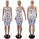 Plus Size Butterfly Print Sling Backless MIni Dress GWLS-LD201027