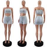 Solid Color Wrap Chest Top Two Piece Shorts Set GWLS-LD201069