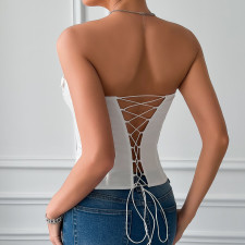 Necktie Solid Color Fishbone Lace-Up Underwire Tank Top  GOMN-70081