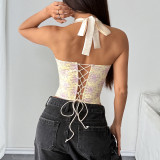 Print Backless Underwire Fishbone Halterneck Tank Tops GOMN-70138