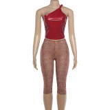 Slash Neck Sleeveless Tight Fifth Pants Two Piece Set GZJQ-K25S87070
