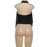 Mesh Patchwork Halterneck Irregular Top GZJQ-K25B87223