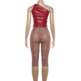 Slash Neck Sleeveless Tight Fifth Pants Two Piece Set GZJQ-K25S87070