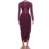Mesh Patchwork Ruched Irregular Maxi Dress GZJQ-K25D87069