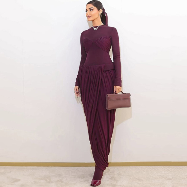 Mesh Patchwork Ruched Irregular Maxi Dress GZJQ-K25D87069