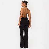 Halterneck Backless Tops Micro Flare Pants 2 Piece Set GDSF-D25ST556