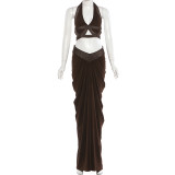 Sexy Halterneck Vest Ruched Skirt 2 Piece Set XEF-K25S88190