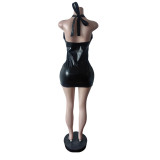 Sleeveless Zipper PU Leather Mini Dress MEM-88678
