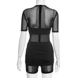 Solid Color Short Sleeve Romper+Mini Dress 2 Piece Set GSZM-J25ST482