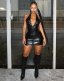 Sleeveless Zipper PU Leather Mini Dress MEM-88678