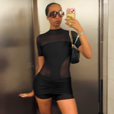 Solid Color Short Sleeve Romper+Mini Dress 2 Piece Set GSZM-J25ST482