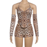 Leopard Print Tie Up Warp Chest Two Piece Short Set GSLF-K25S86184