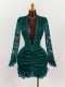 Solid Color Lace Deep V Neck Ruched Mini Dress GXIY-K25L1638