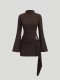 Solid Color High Collar Flare Sleeve Mini Dress GXIY-K25L1627